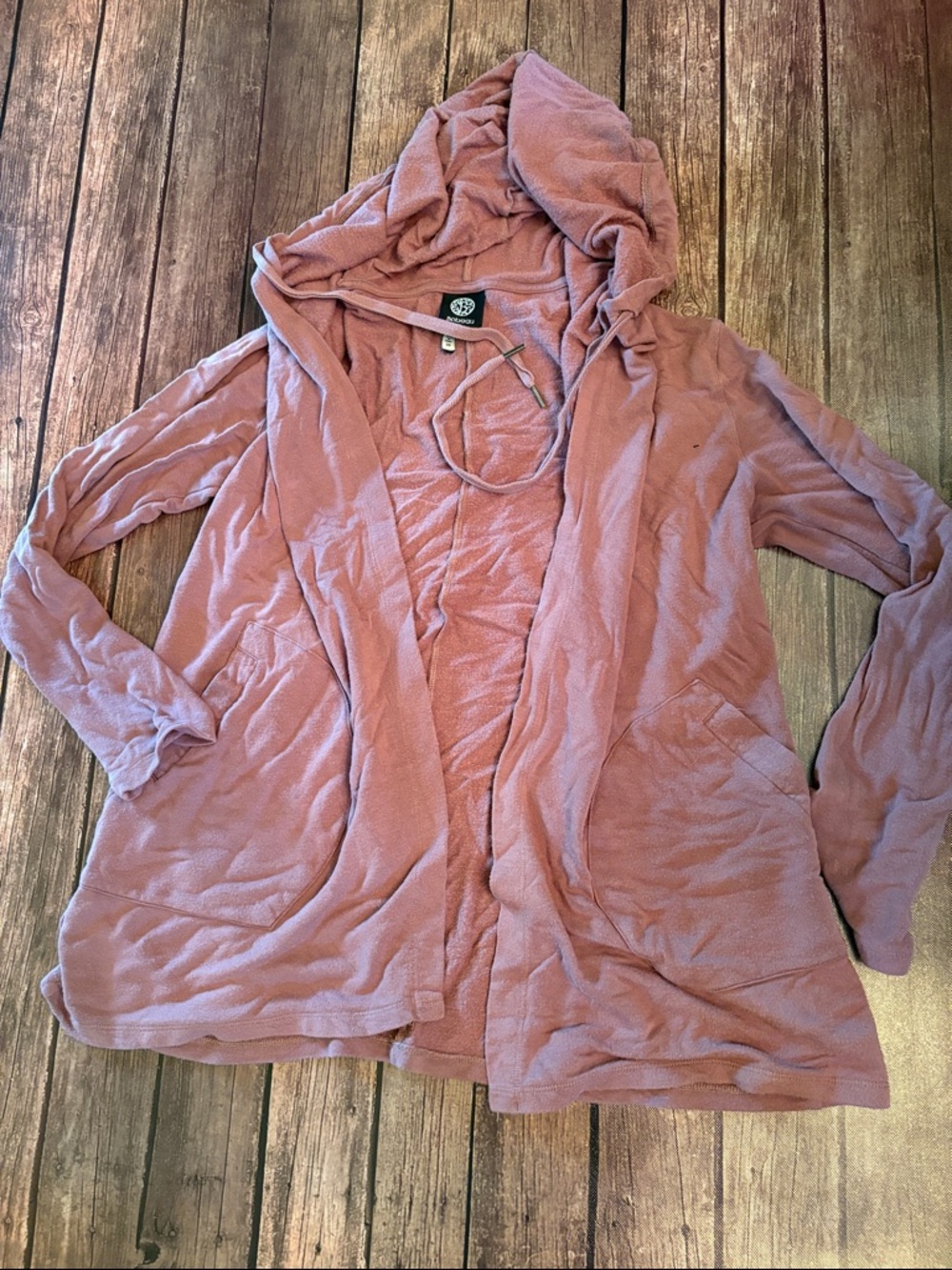Bobeau Dusty Rose Hooded Open Knit Cardigan sz M